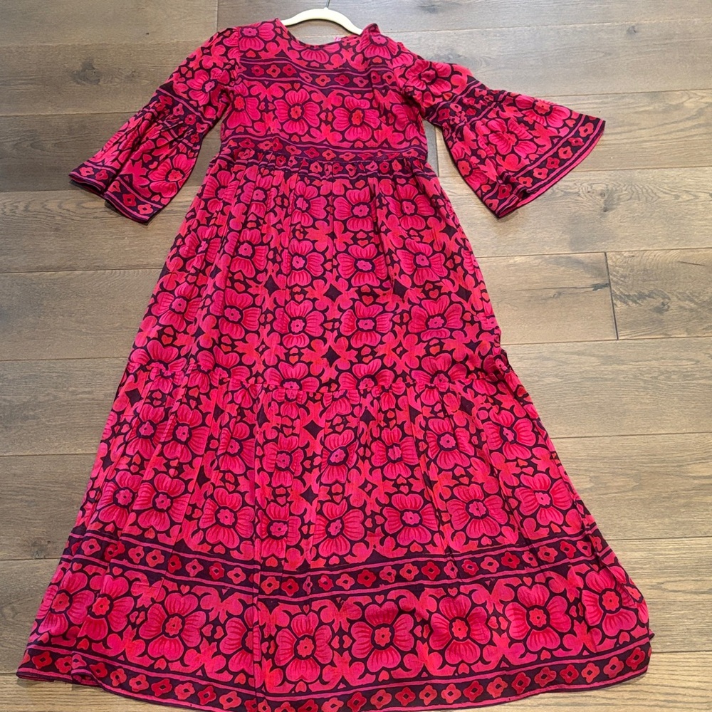 Fuchsia Floral Maxi Dress with Bell Sleeves
